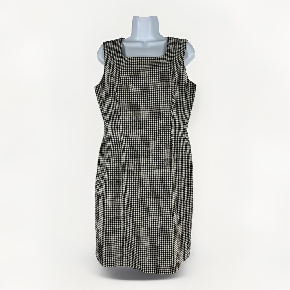 80s Carol Horn Black Ivory Gingham Sleeveless Sheath Sz: 8
